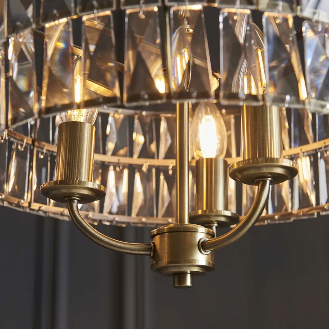 Clifton 3 Light Antique Brass Pendant Ceiling Light