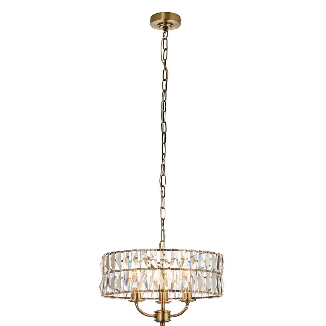 Clifton 3 Light Antique Brass Pendant Ceiling Light