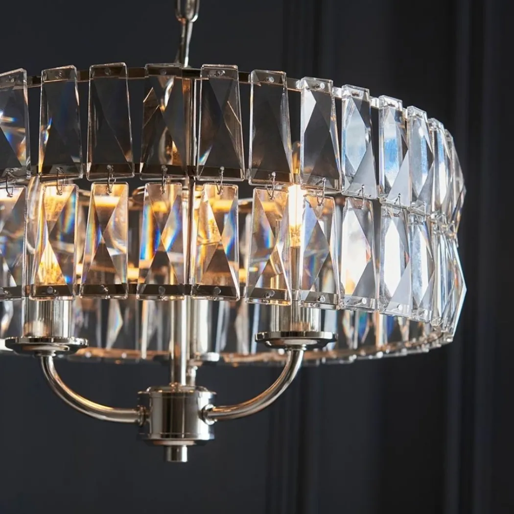 Clifton 3 Light Nickel & Crystal Pendant Ceiling Light