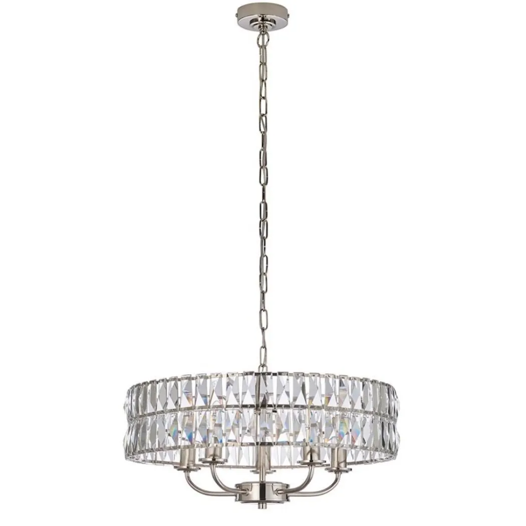 Clifton 5 Light Nickel & Crystal Pendant Ceiling Light