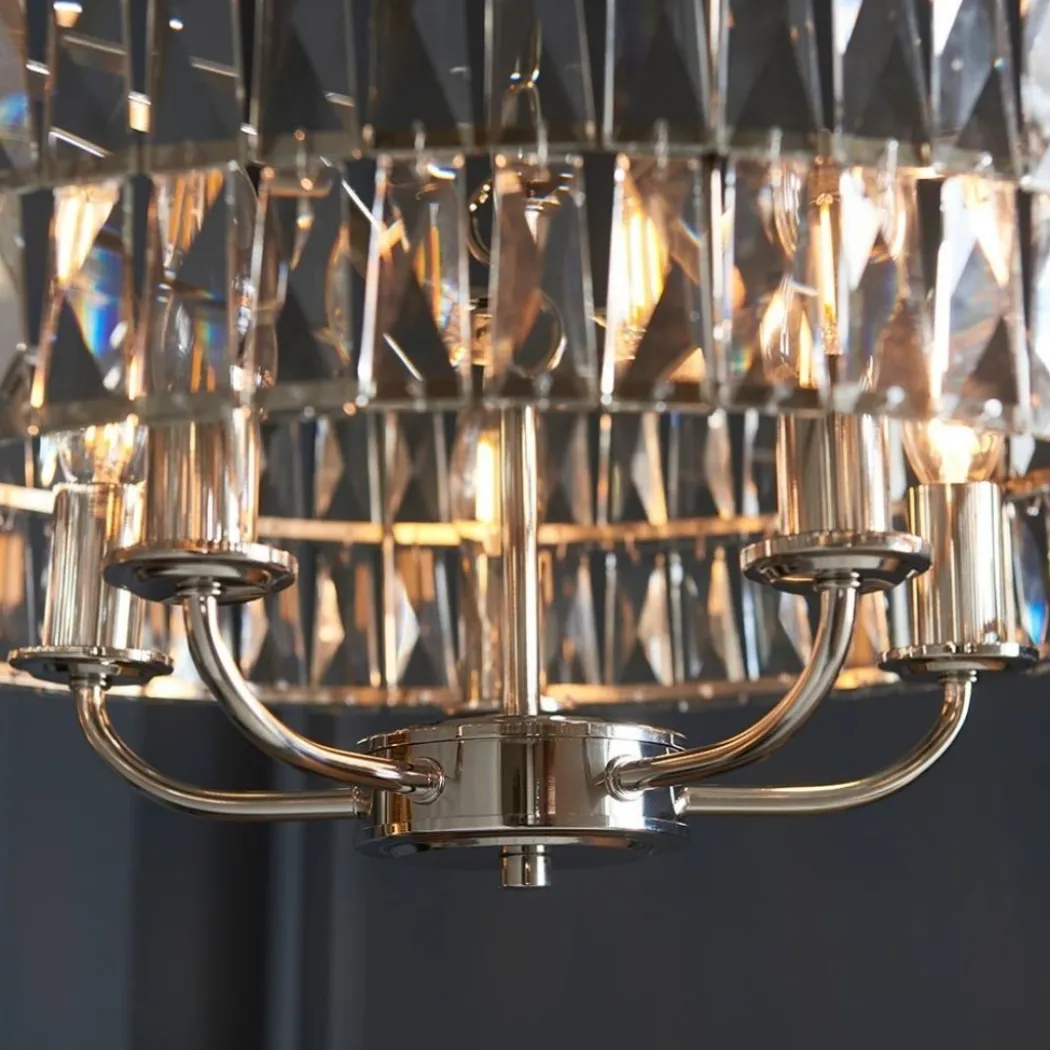 Clifton 5 Light Nickel & Crystal Pendant Ceiling Light