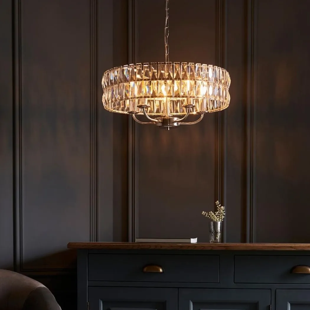 Clifton 5 Light Nickel & Crystal Pendant Ceiling Light