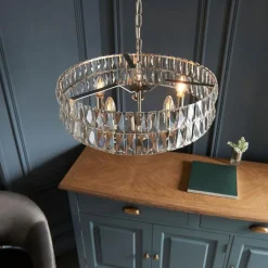 Clifton 5 Light Nickel & Crystal Pendant Ceiling Light