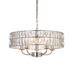 Clifton 5 Light Nickel & Crystal Pendant Ceiling Light