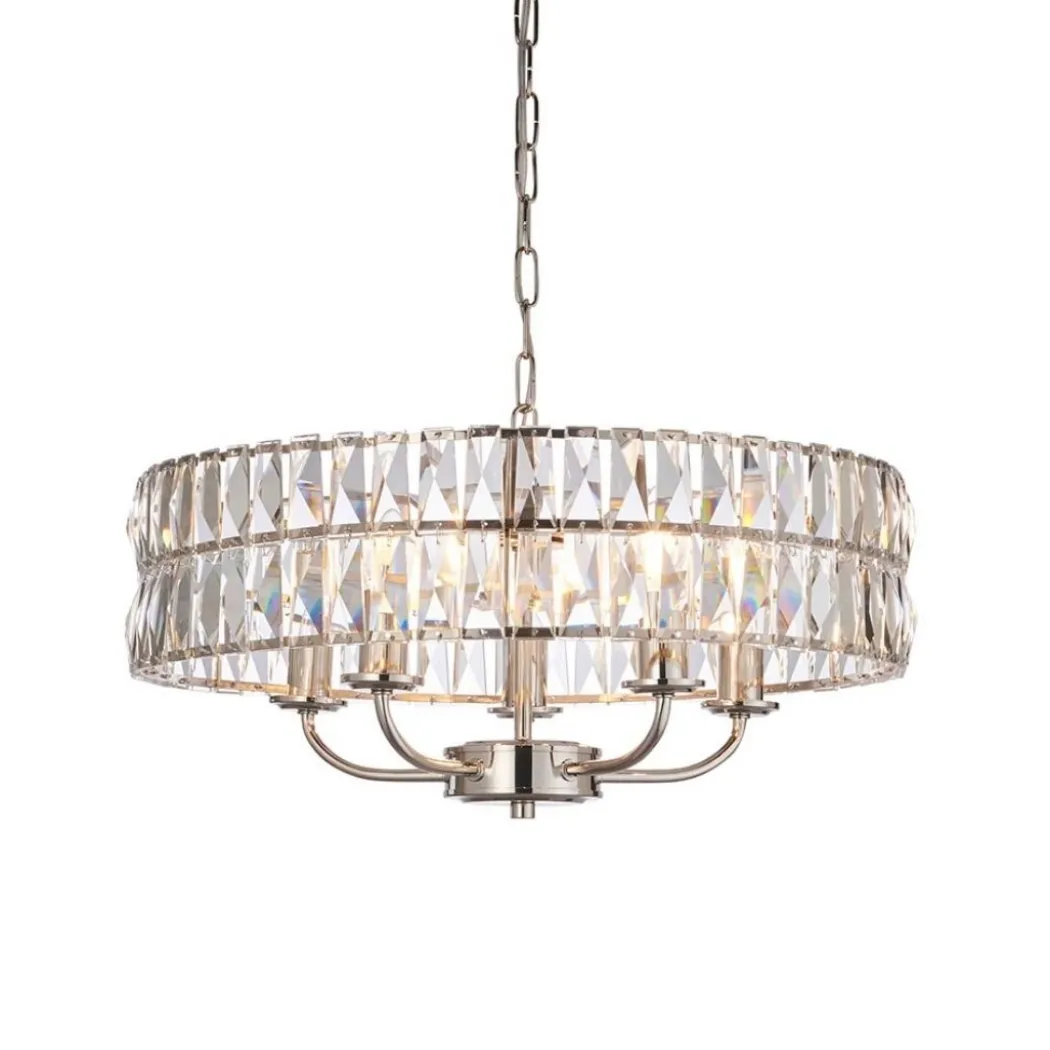 Clifton 5 Light Nickel & Crystal Pendant Ceiling Light