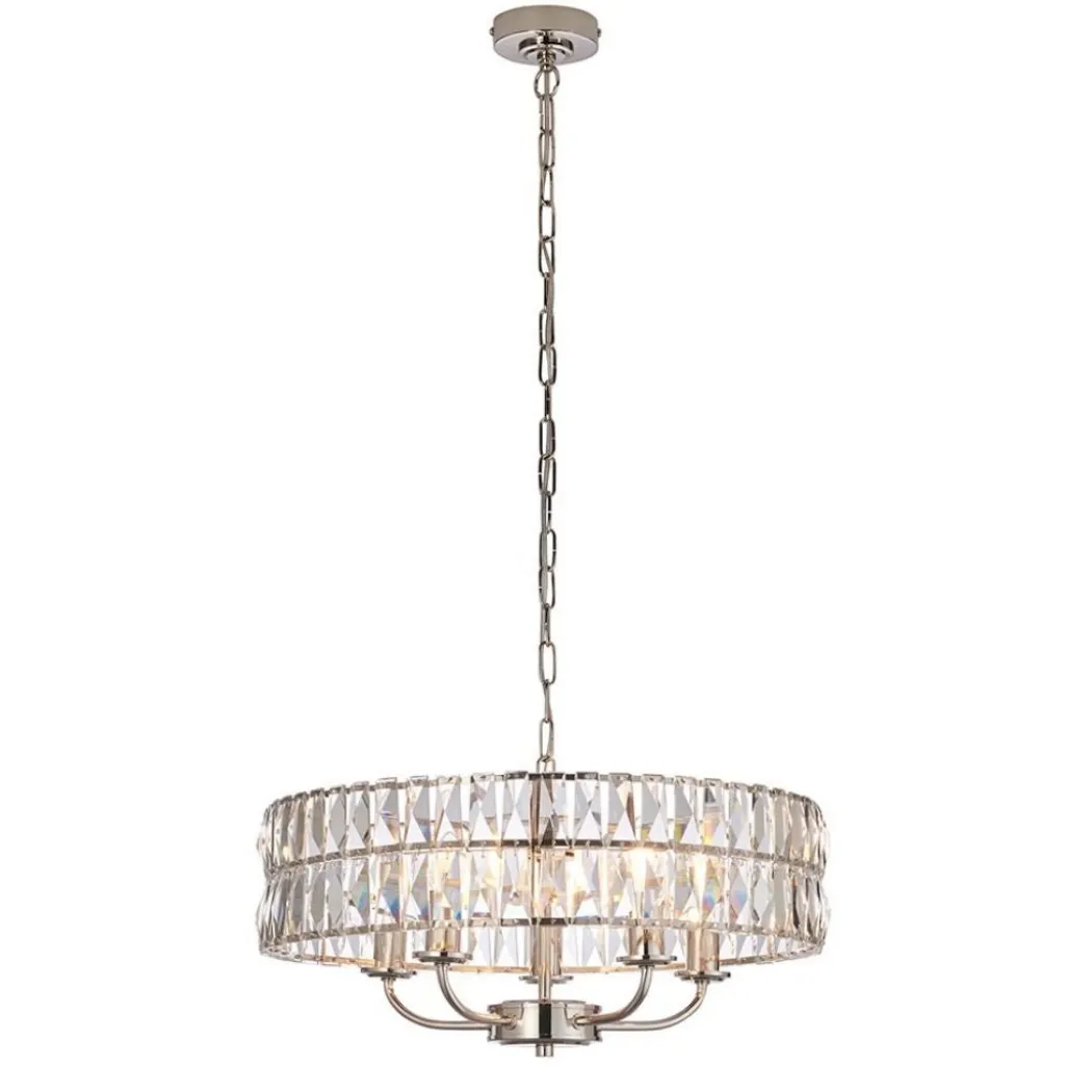 Clifton 5 Light Nickel & Crystal Pendant Ceiling Light