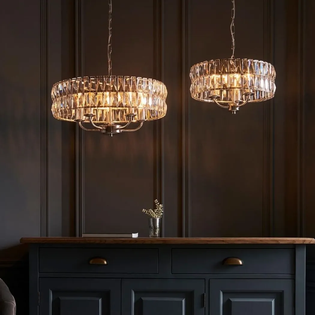 Clifton 5 Light Nickel & Crystal Pendant Ceiling Light