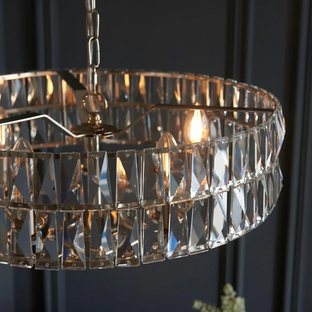 Clifton 5 Light Nickel & Crystal Pendant Ceiling Light