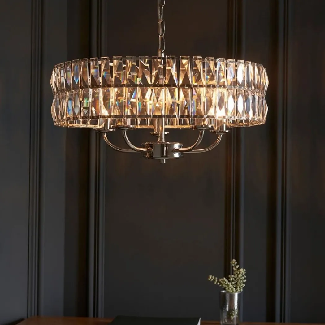 Clifton 5 Light Nickel & Crystal Pendant Ceiling Light
