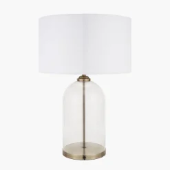 Cloche Antique Brass & Glass Table Lamp with White Shade