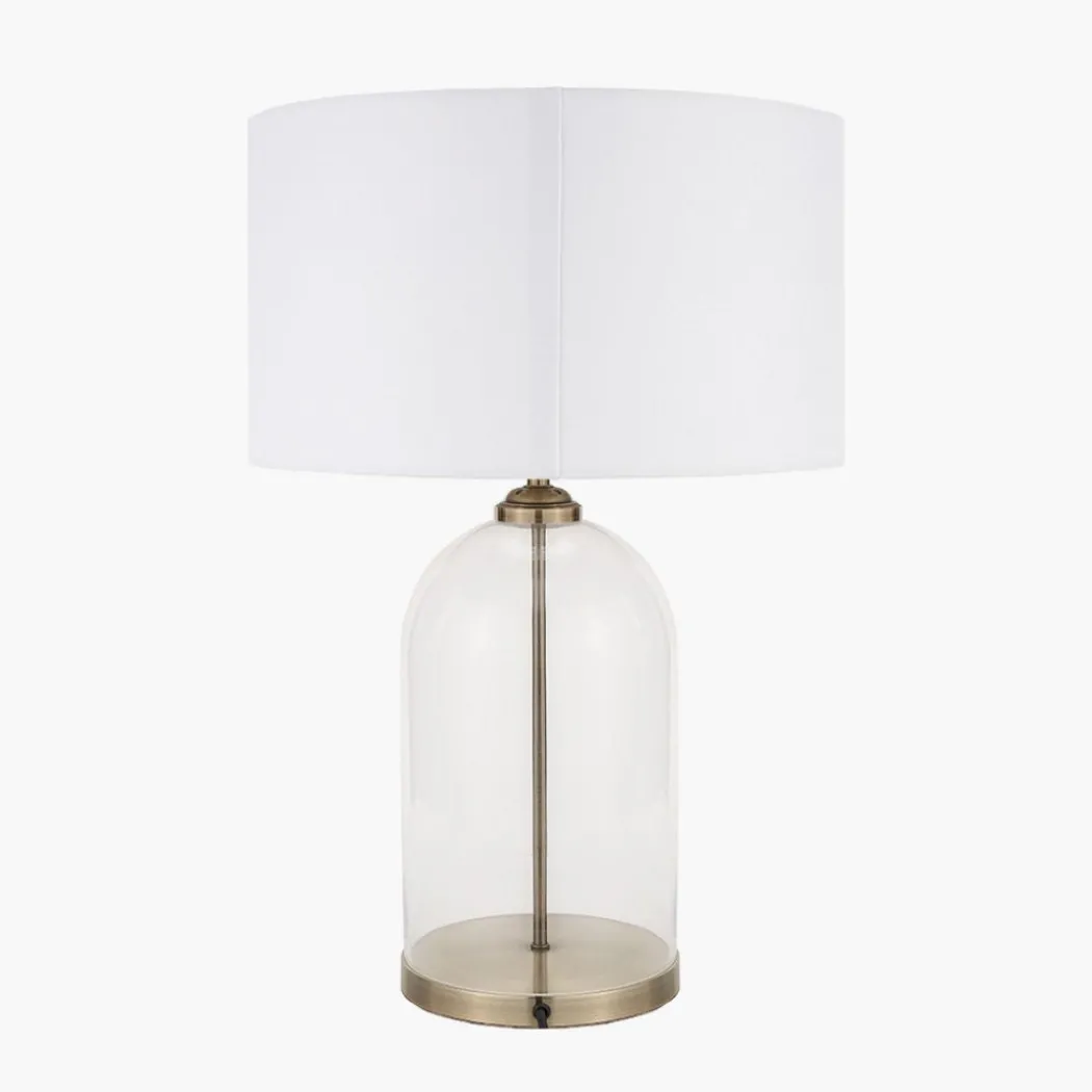 Cloche Antique Brass & Glass Table Lamp with White Shade