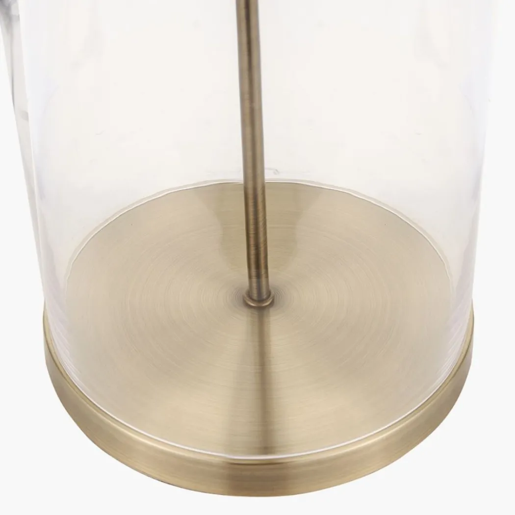 Cloche Antique Brass & Glass Table Lamp with White Shade