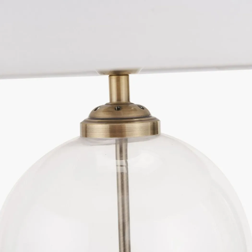 Cloche Antique Brass & Glass Table Lamp with White Shade
