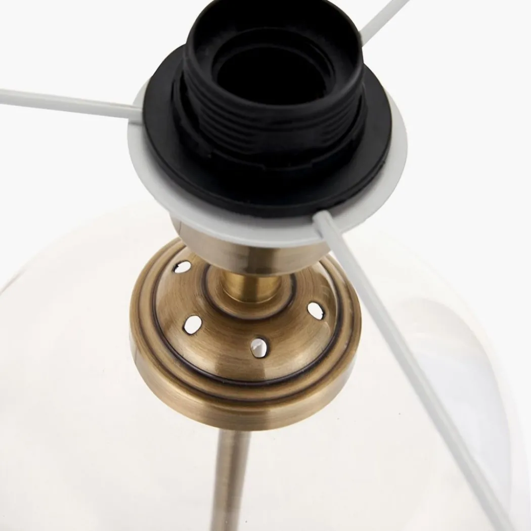 Cloche Antique Brass & Glass Table Lamp with White Shade
