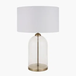 Cloche Antique Brass & Glass Table Lamp with White Shade
