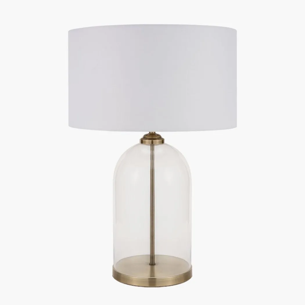 Cloche Antique Brass & Glass Table Lamp with White Shade