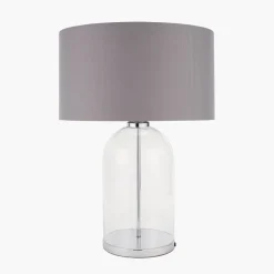 Cloche Silver & Glass Table Lamp with Grey Shade