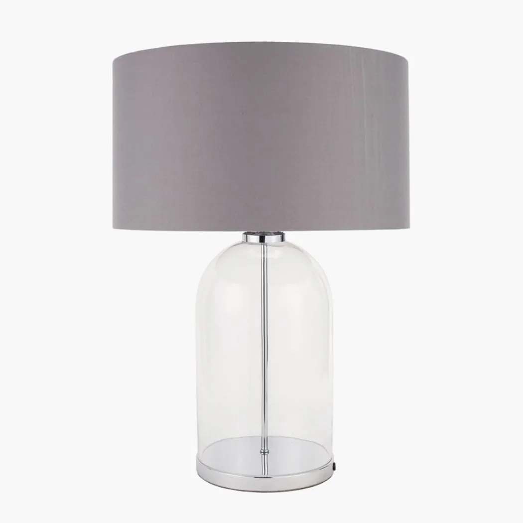 Cloche Silver & Glass Table Lamp with Grey Shade