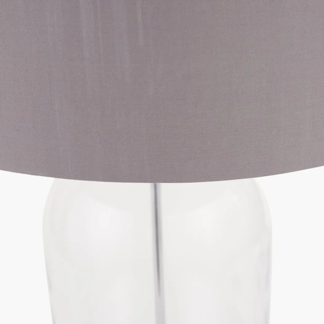 Cloche Silver & Glass Table Lamp with Grey Shade