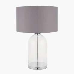 Cloche Silver & Glass Table Lamp with Grey Shade