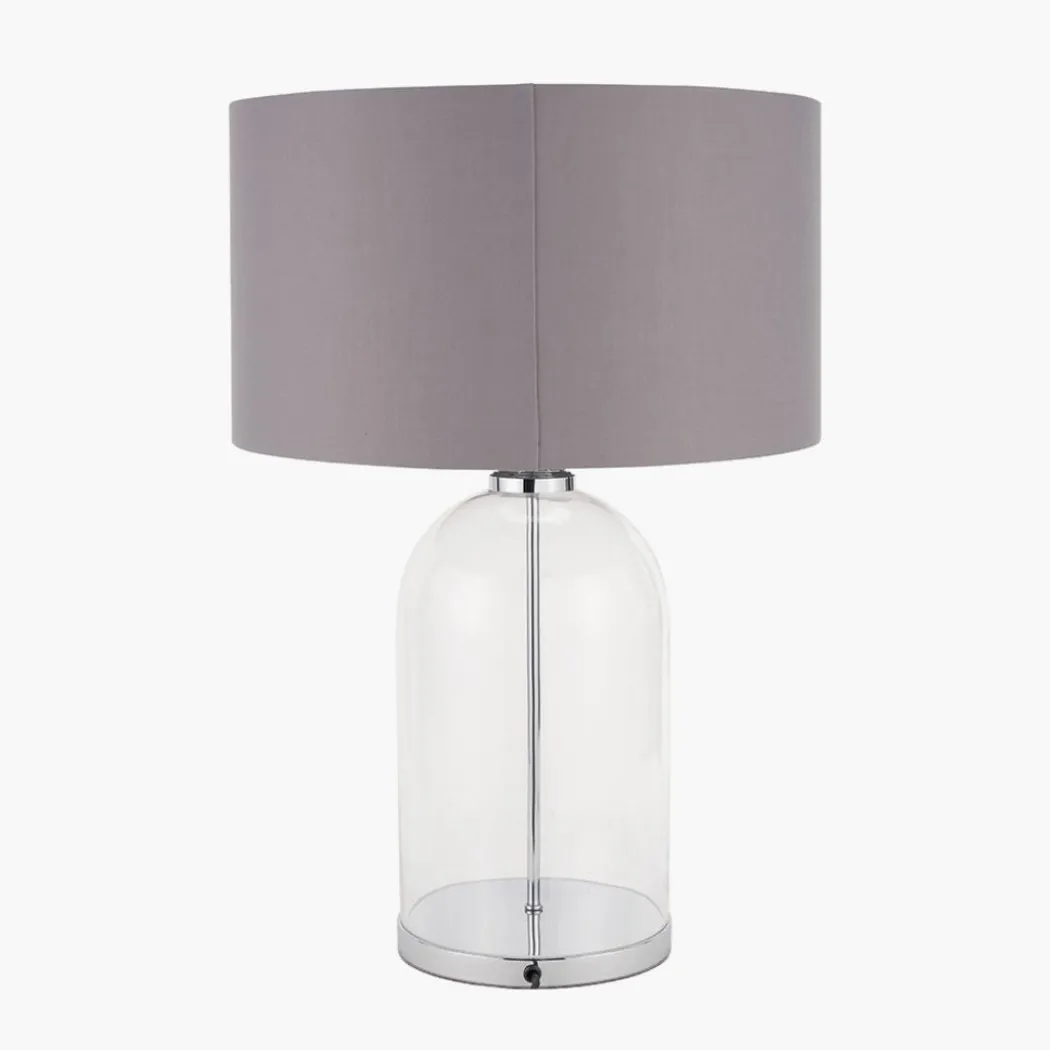 Cloche Silver & Glass Table Lamp with Grey Shade