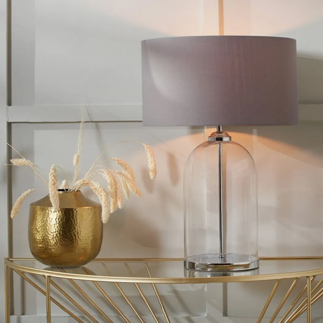 Cloche Silver & Glass Table Lamp with Grey Shade