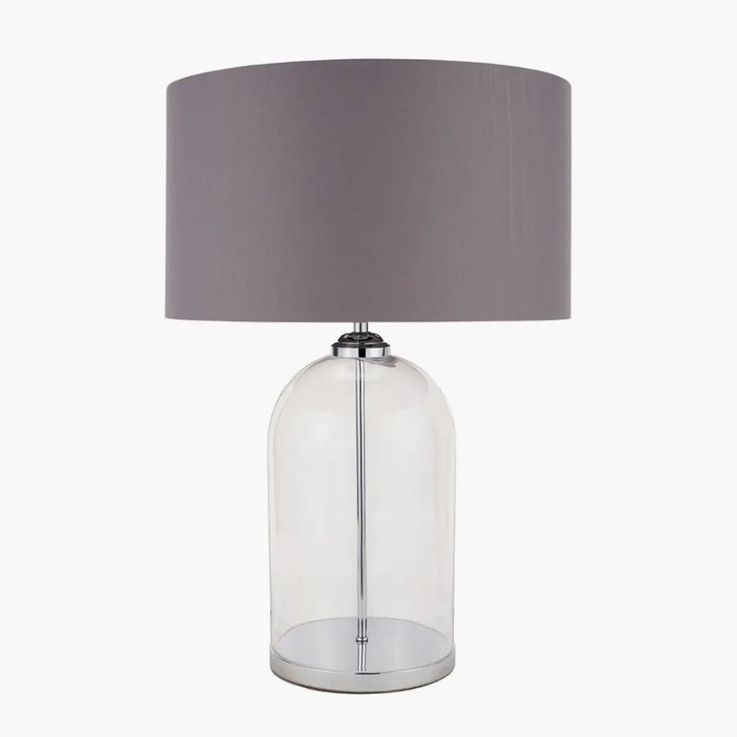 Cloche Silver & Glass Table Lamp with Grey Shade