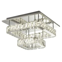 Clover 2 Tier Polished Chrome and Crystal LED Flush Ceiling Light