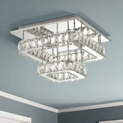 Clover 2 Tier Polished Chrome and Crystal LED Flush Ceiling Light
