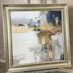 70cm Gold and White Abstract Wall Art with Champagne Gold Frame