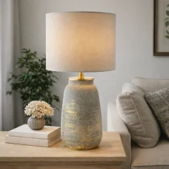 Creon Grey & Antique Brass Ceramic Table Lamp