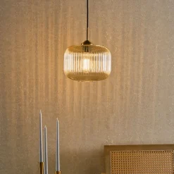 Demarius Brass & Amber Glass Pendant Ceiling Light