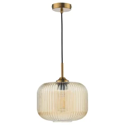 Demarius Brass & Amber Glass Pendant Ceiling Light