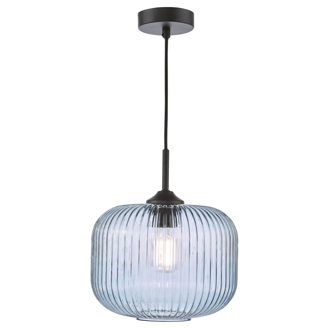 Demarius Matte Black & Blue Glass Pendant Ceiling Light