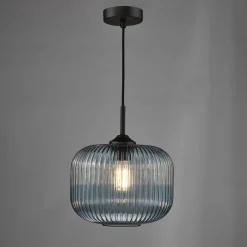 Demarius Matte Black & Blue Glass Pendant Ceiling Light