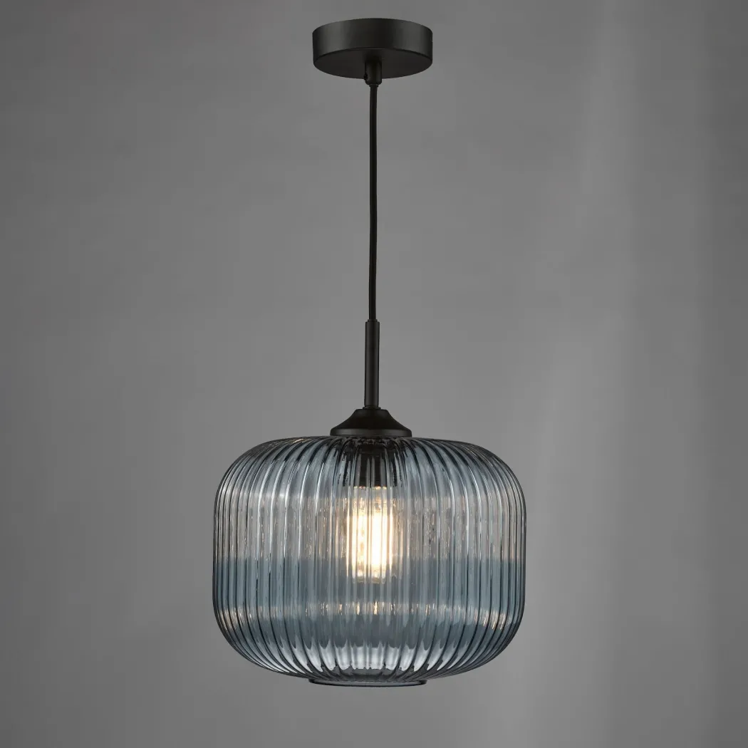 Demarius Matte Black & Blue Glass Pendant Ceiling Light
