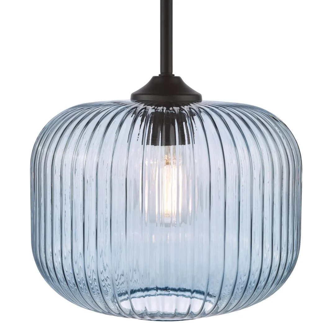 Demarius Matte Black & Blue Glass Pendant Ceiling Light
