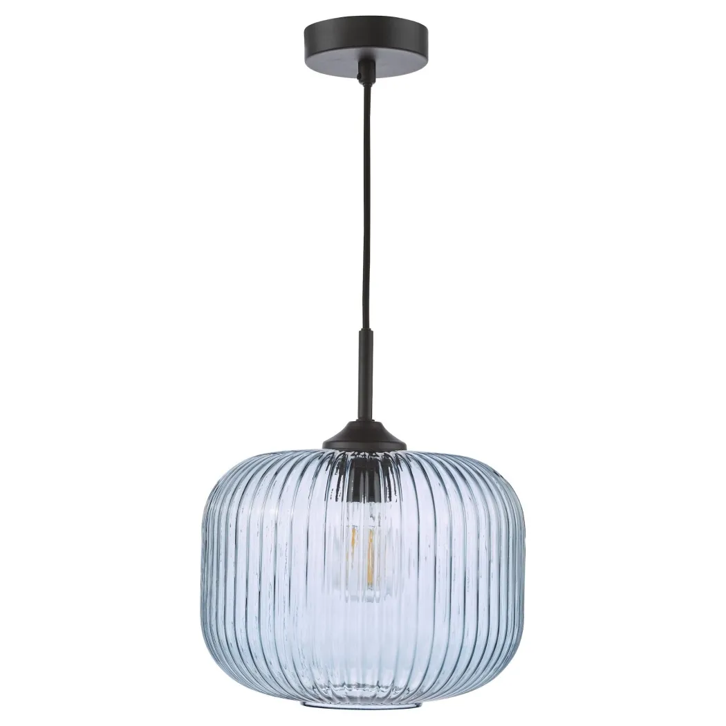 Demarius Matte Black & Blue Glass Pendant Ceiling Light