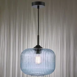 Demarius Matte Black & Blue Glass Pendant Ceiling Light
