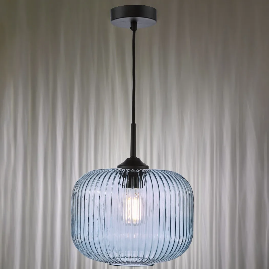 Demarius Matte Black & Blue Glass Pendant Ceiling Light