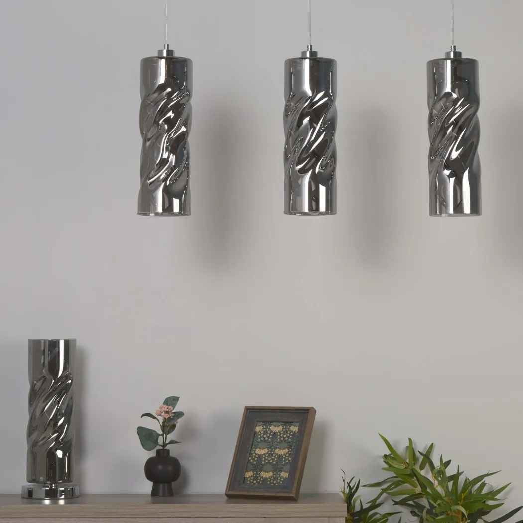 Demeter 3 Light Black Smoke Glass LED Ceiling Pendant Bar