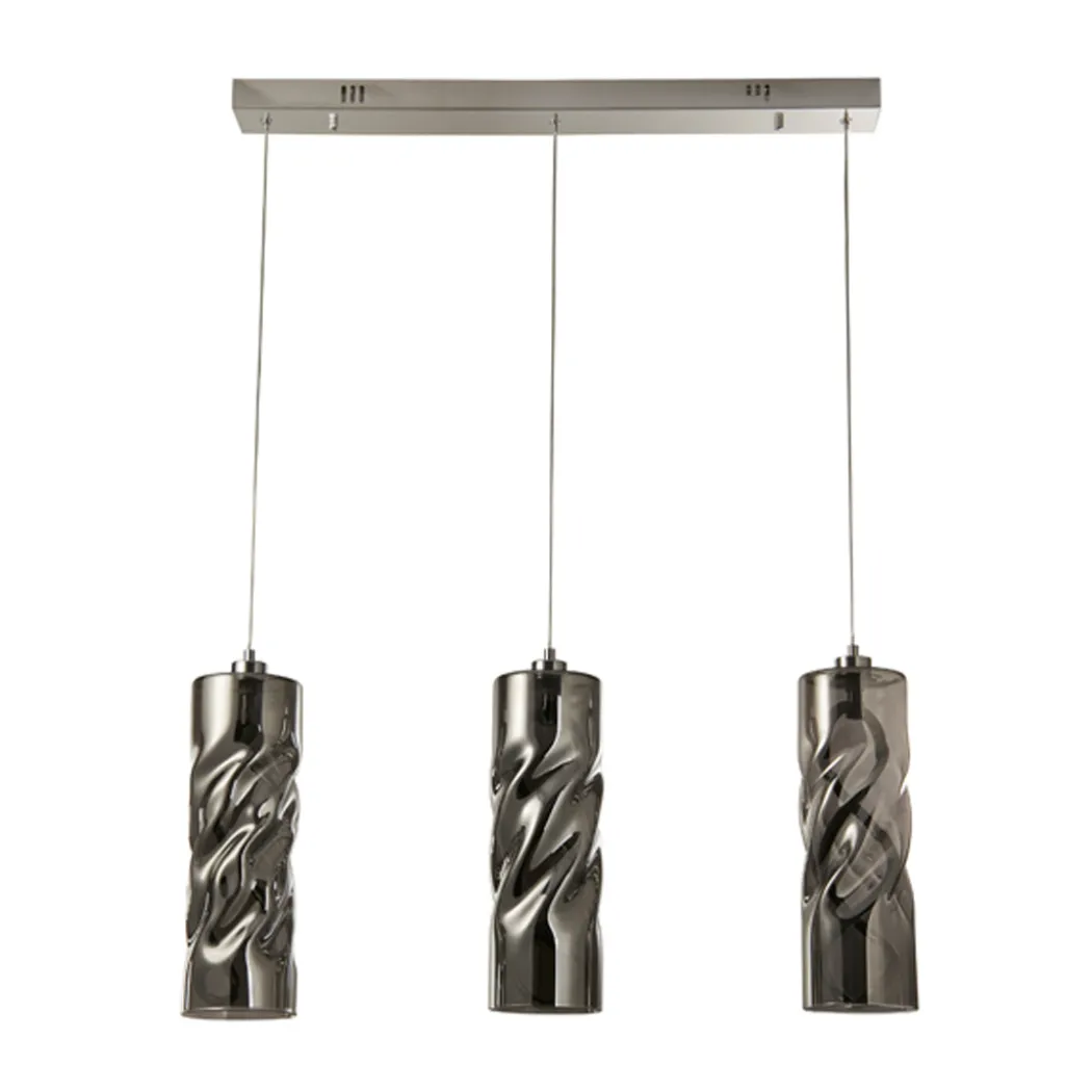 Demeter 3 Light Black Smoke Glass LED Ceiling Pendant Bar