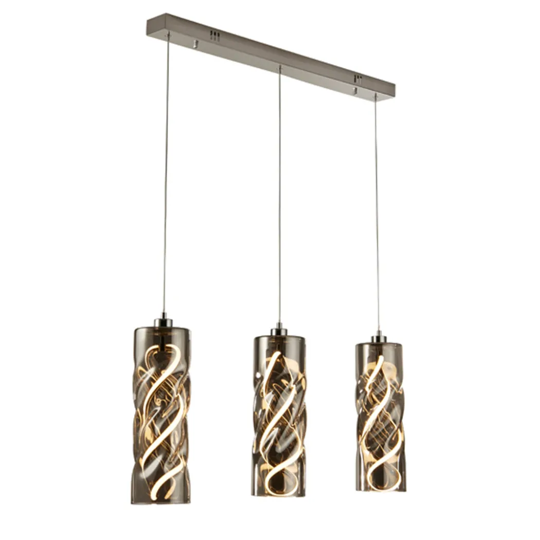 Demeter 3 Light Black Smoke Glass LED Ceiling Pendant Bar