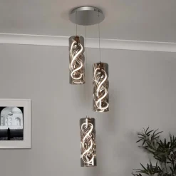 Demeter 3 Light Smoked Glass LED Cluster Ceiling Pendant