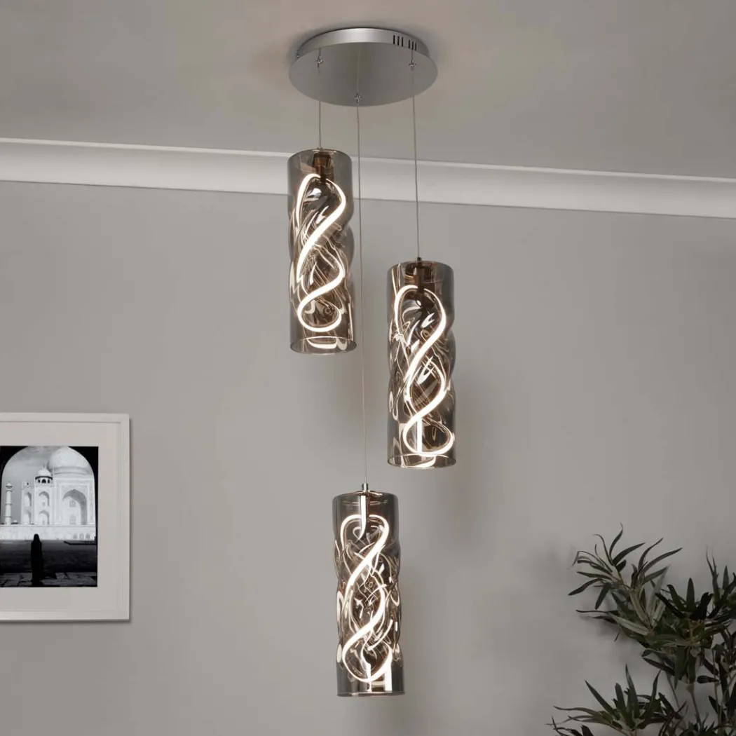 Demeter 3 Light Smoked Glass LED Cluster Ceiling Pendant