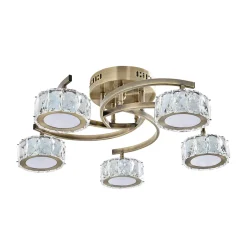 Dilan 5 Light Antique Brass LED Semi Flush Ceiling Light