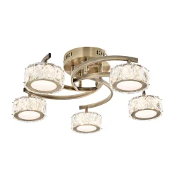 Dilan 5 Light Antique Brass LED Semi Flush Ceiling Light