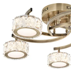 Dilan 5 Light Antique Brass LED Semi Flush Ceiling Light