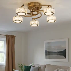 Dilan 5 Light Antique Brass LED Semi Flush Ceiling Light