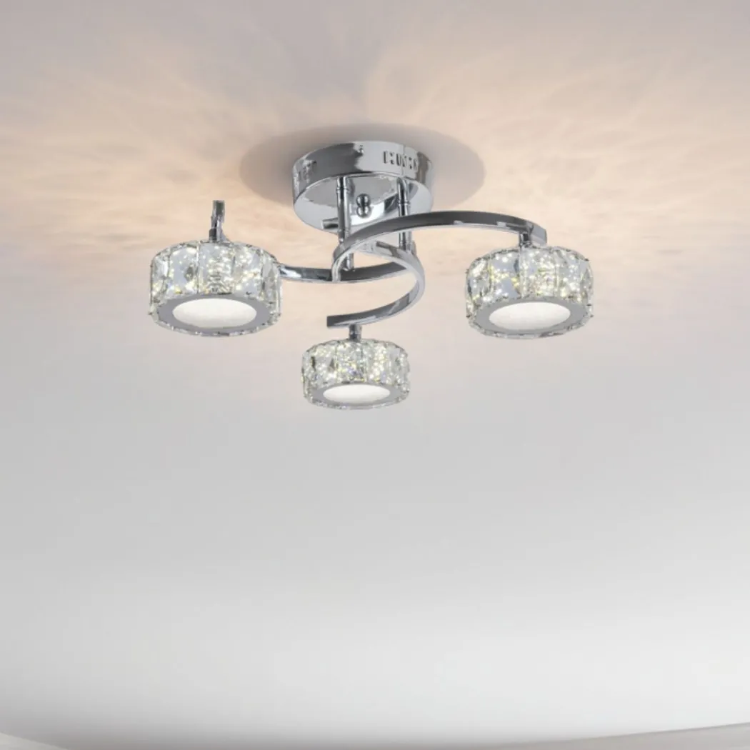 Dilan 3 Light Polished Chrome LED Semi Flush Ceiling Light